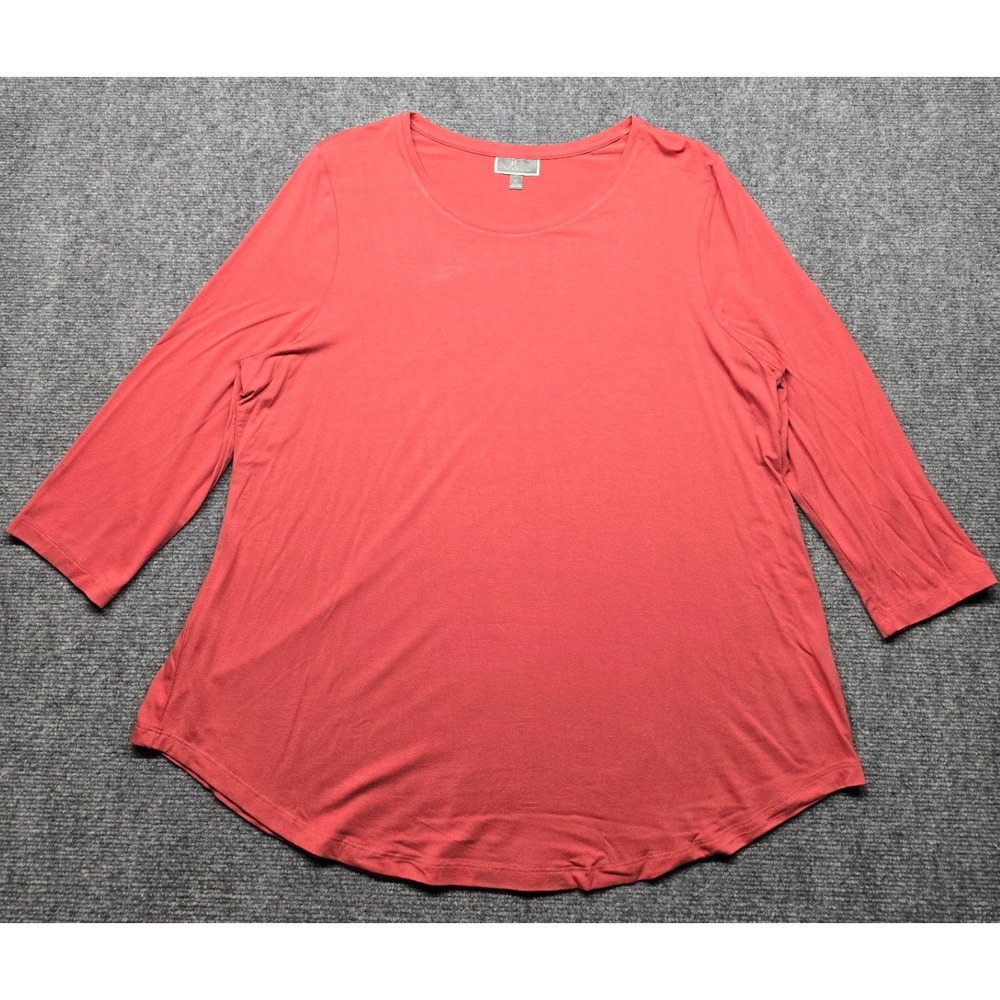 JM Collection Blouse Womens XL Coral 3/4 Sleeve Tunic Top Stretch Pullover